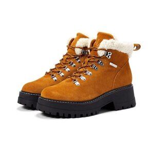 Calvin Klein Womens Kristel Faux Fur Lace-Up Heel Ankle Boots Light Brown 8.5M